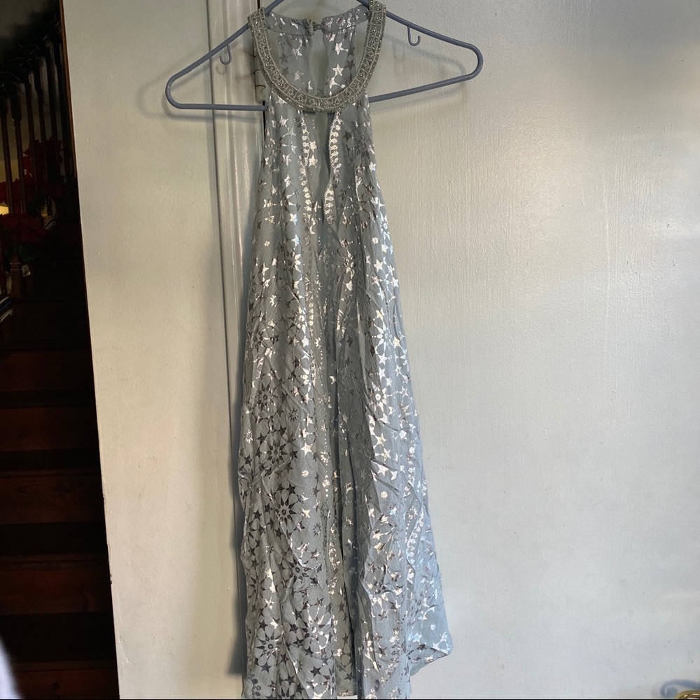 Silver Foiled Star Print High Neck Dress
